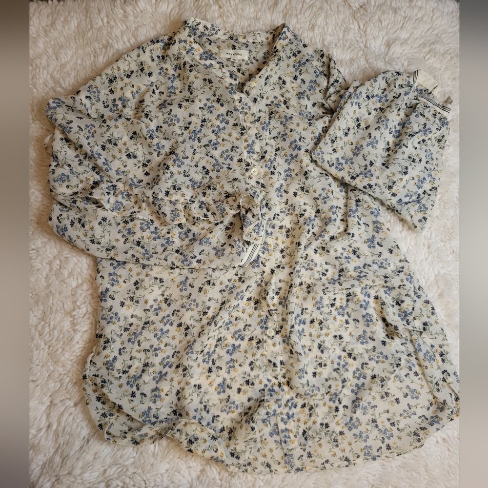 Max Studio XL Floral Print Top With Ruffle Sleeve. Worn Once!